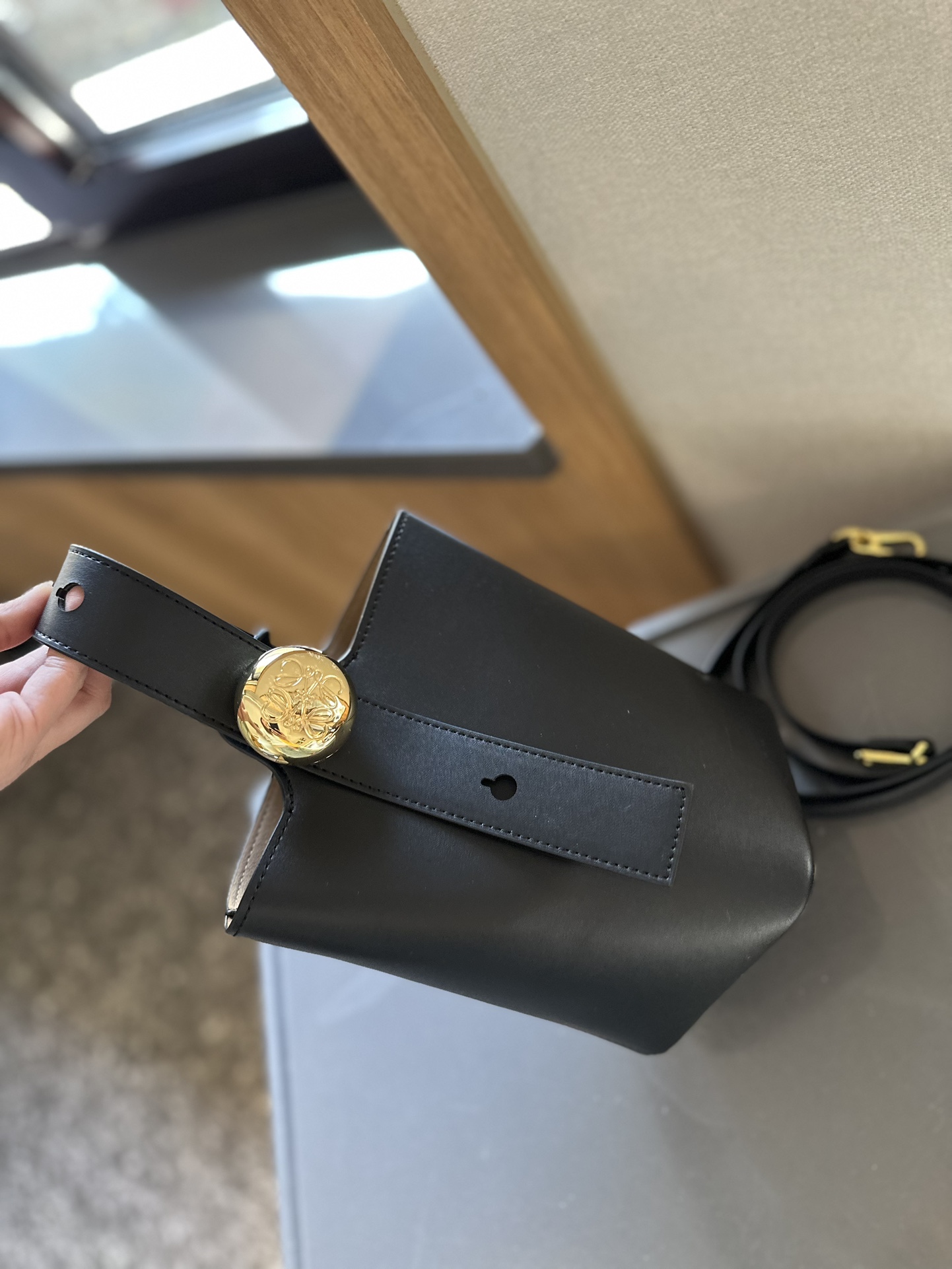 Pebble Bucket bag in soft grained calfskin