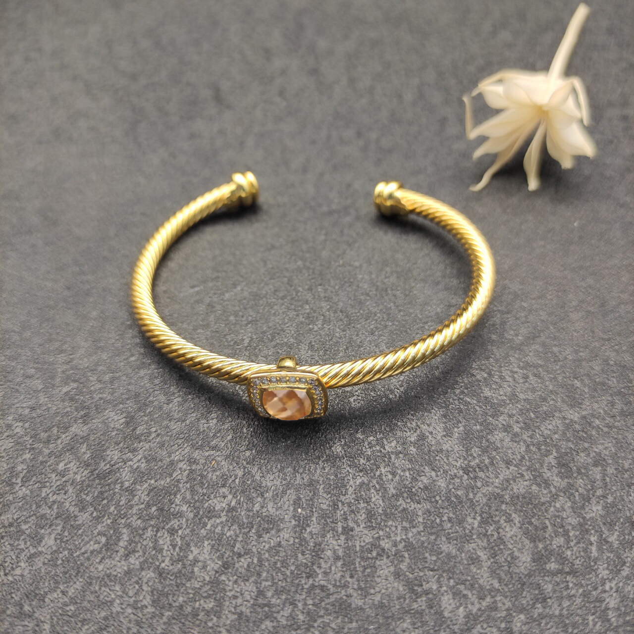 Cable Classics Bracelet with Rose Gold Agate and Diamonds 18K Yellow Gold 4mm