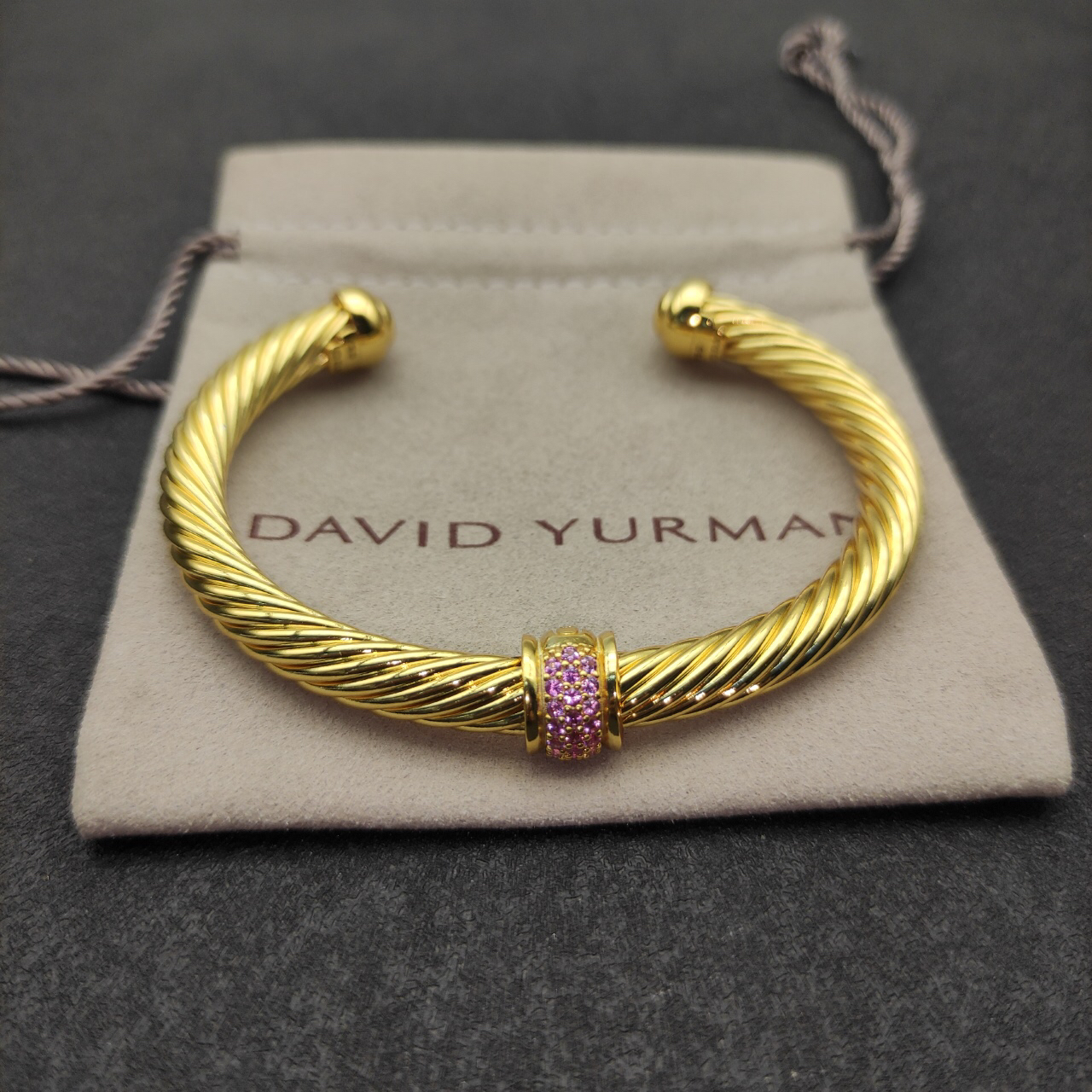 Classic Cable Station Bracelet 18K Yellow Gold and Pave Diamonds, 7mm