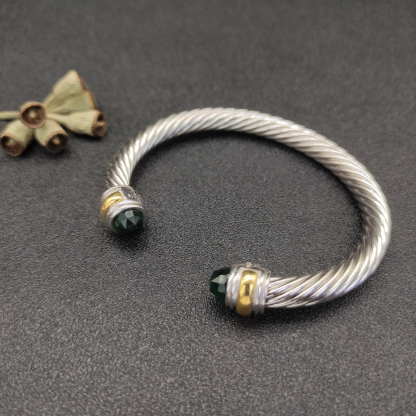 Classic Cable Bracelet Sterling Silver with 14K Yellow Gold and Prasiolite, 5mm