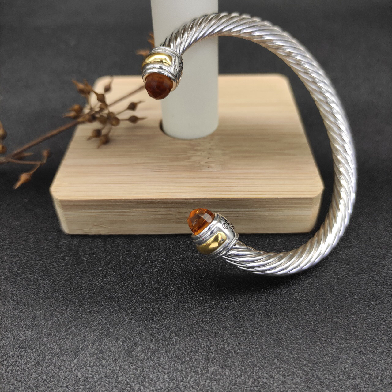 Classic Cable Bracelet Sterling Silver with 14K Yellow Gold and Citrine, 5mm