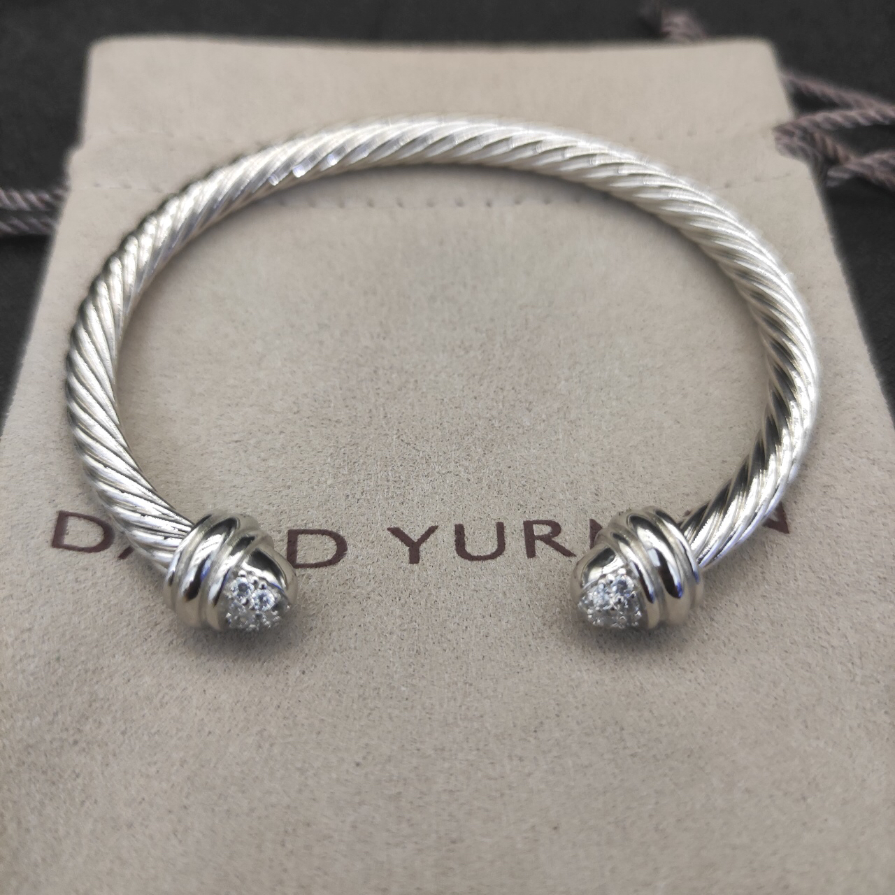 Classic Cable Bracelet Silver and  Half Diamonds 7 MM