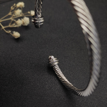 Classic Cable Bracelet Silver and  Half Diamonds 7 MM