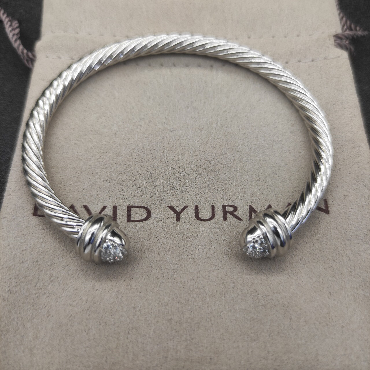 Classic Cable Bracelet Silver and  Half Diamonds 7 MM
