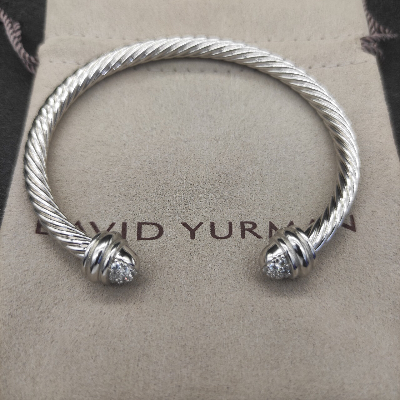 Classic Cable Bracelet Silver and  Half Diamonds 7 MM