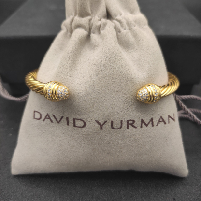 Classic Cable Bracelet Yellow Gold and  Half Diamonds 5 MM