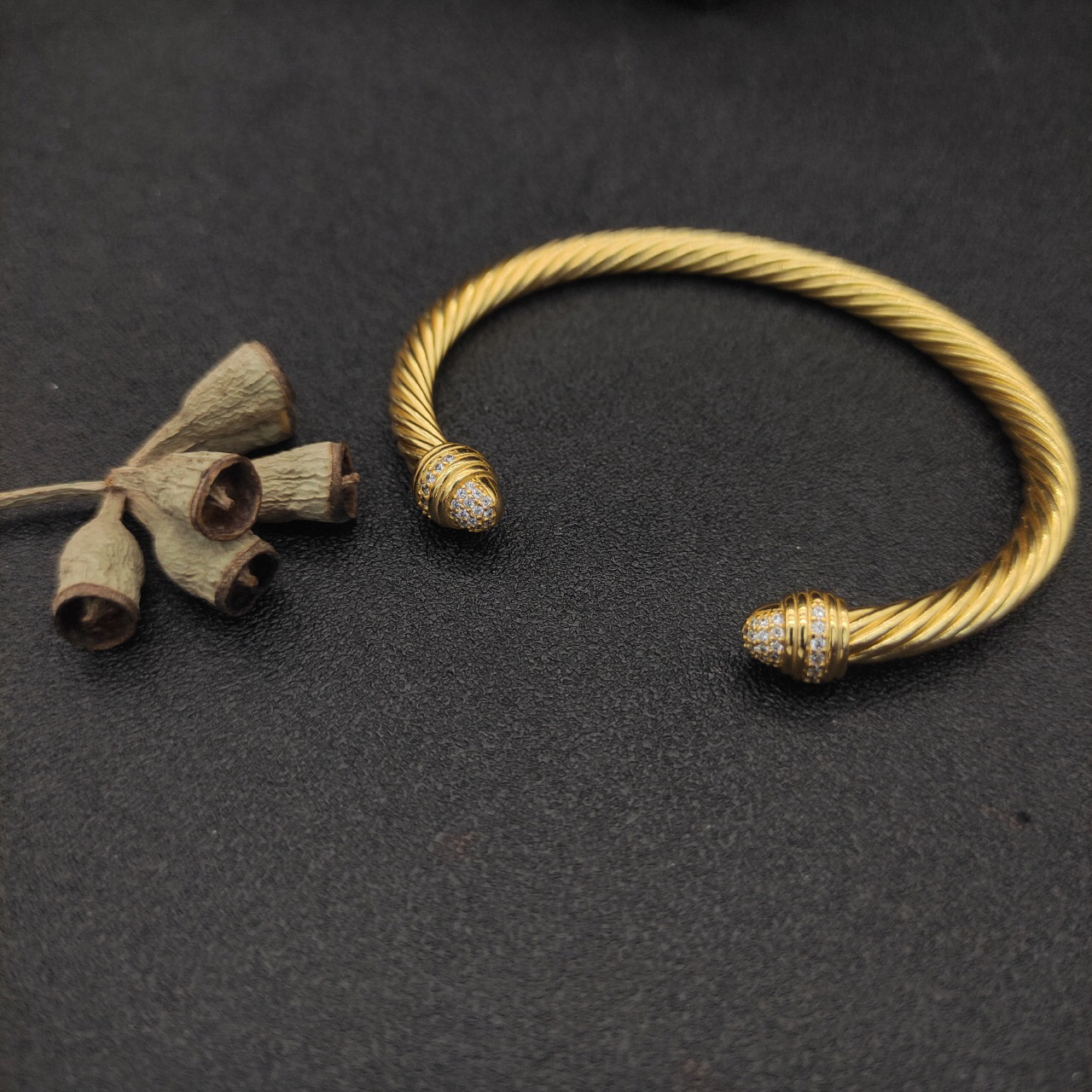 Classic Cable Bracelet Yellow Gold and  Half Diamonds 5 MM