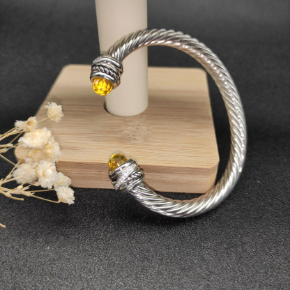 Classic Cable Bracelet Sterling Silver with Citrine and Diamonds, 7mm