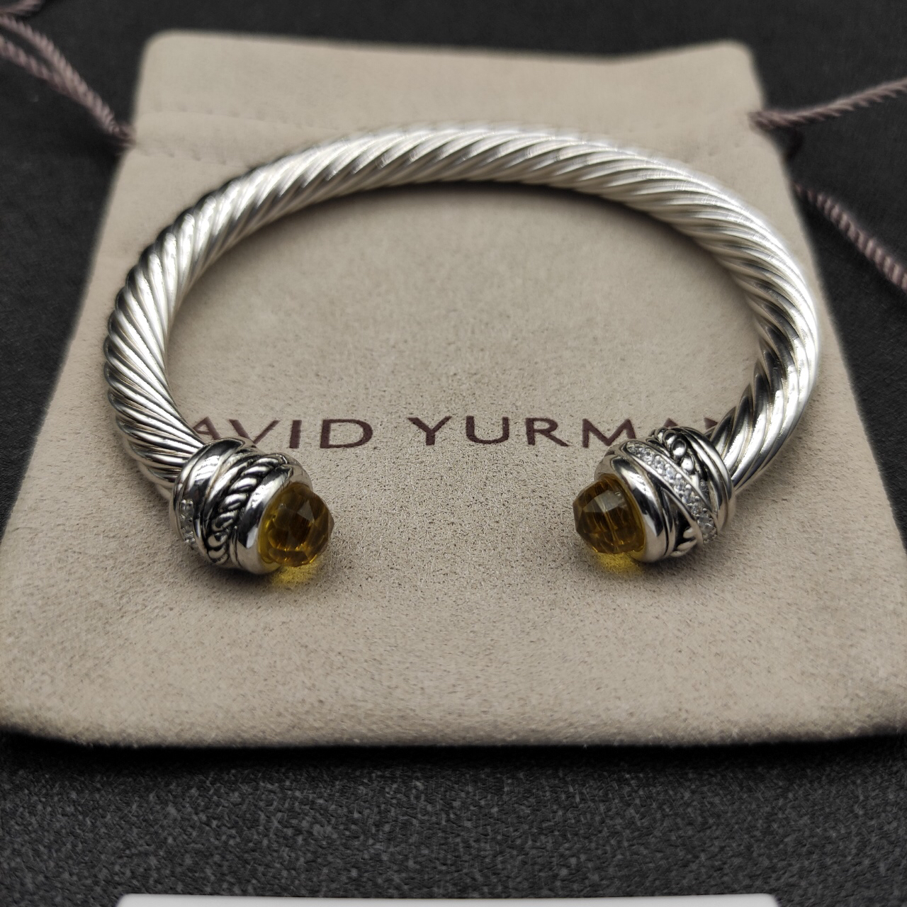Classic Cable Bracelet Sterling Silver with Citrine and Diamonds, 7mm