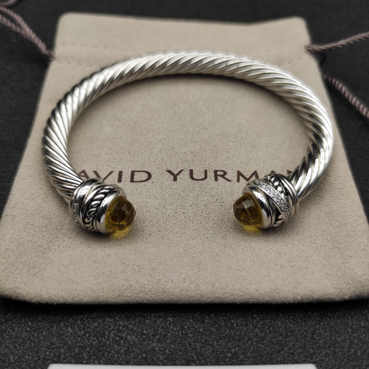 Classic Cable Bracelet Sterling Silver with Citrine and Diamonds, 7mm