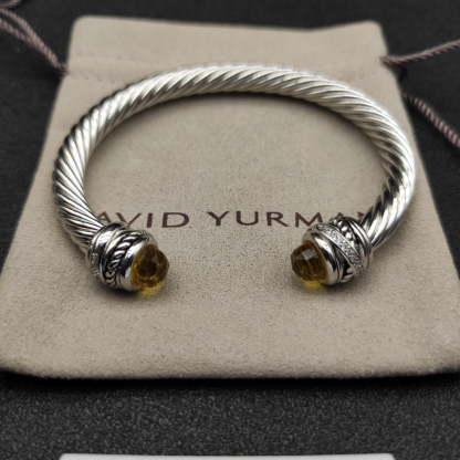 Classic Cable Bracelet Sterling Silver with Citrine and Diamonds, 7mm