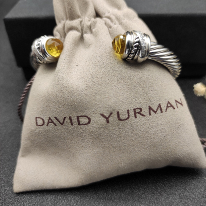 Classic Cable Bracelet Sterling Silver with Citrine and Diamonds, 7mm