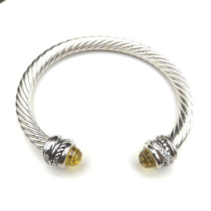 Classic Cable Bracelet Sterling Silver with Citrine and Diamonds, 7mm