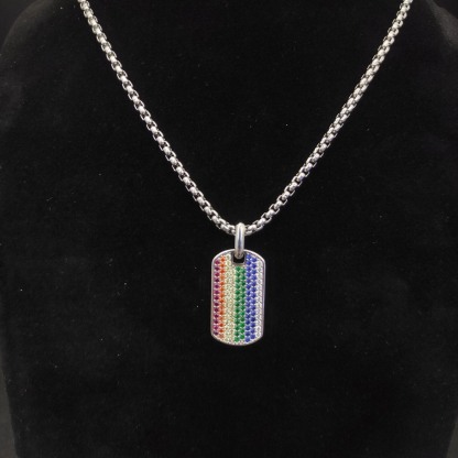 Chevron Tag Sterling Silver with Rainbow Pavé, 27mm