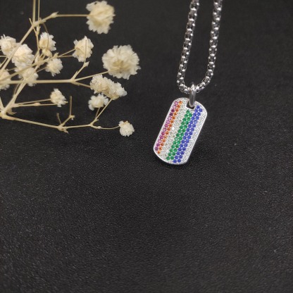 Chevron Tag Sterling Silver with Rainbow Pavé, 27mm