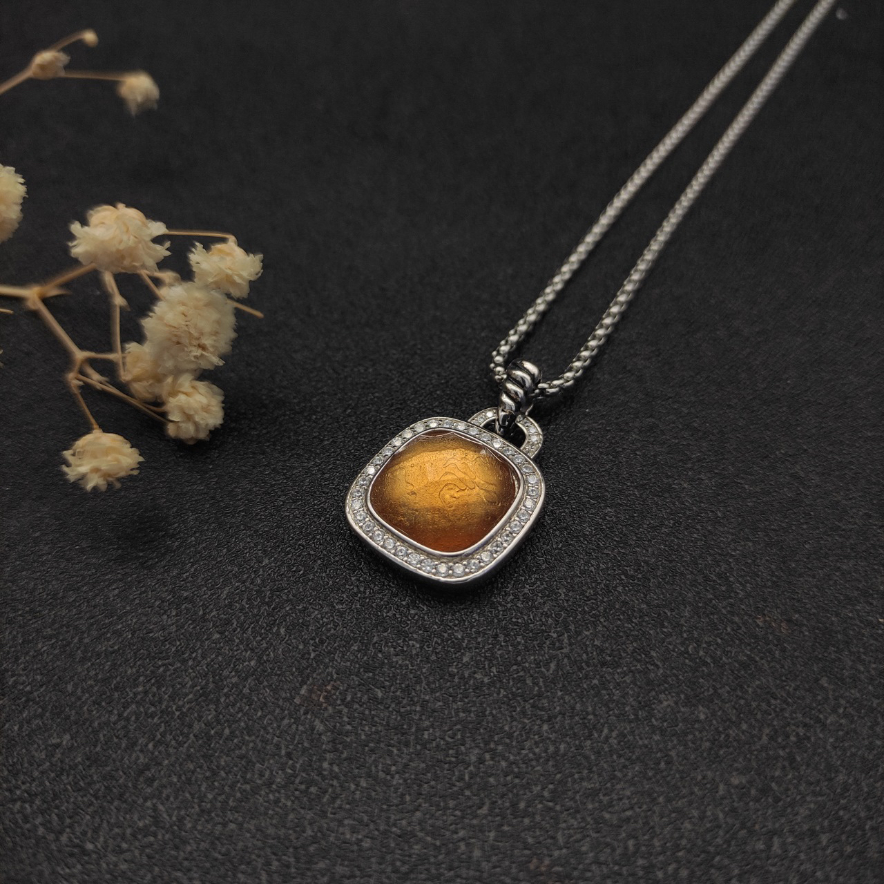 Albion® Pendant Sterling Silver with Citrine and Diamonds, 14mm