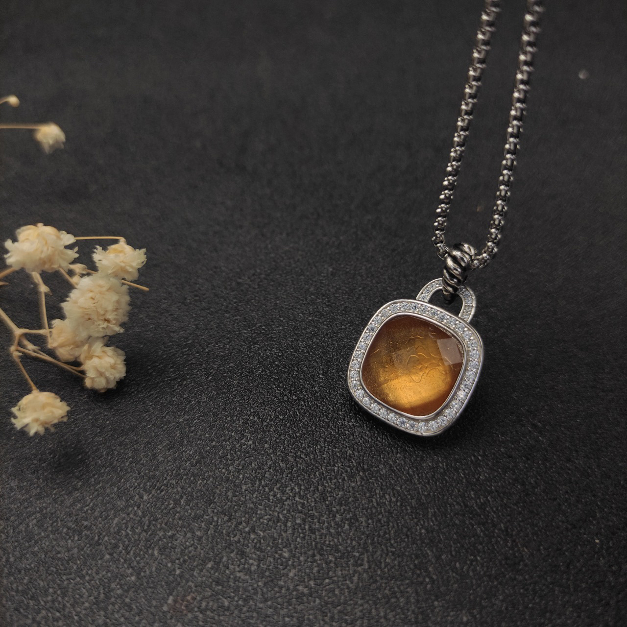 Albion® Pendant Sterling Silver with Citrine and Diamonds, 14mm