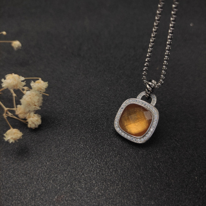 Albion® Pendant Sterling Silver with Citrine and Diamonds, 14mm