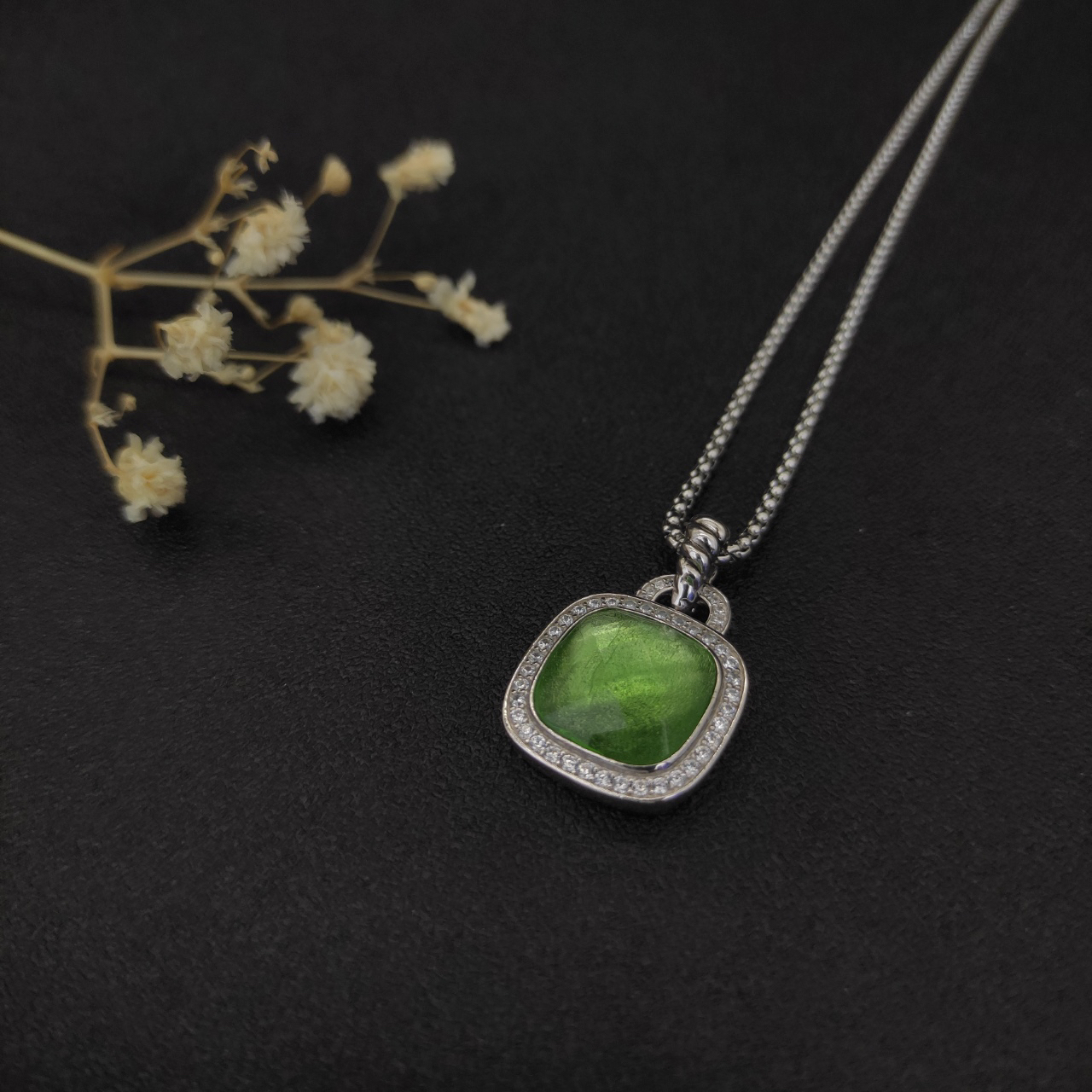 Albion® Pendant Sterling Silver with Prasiolte and Diamonds, 14mm