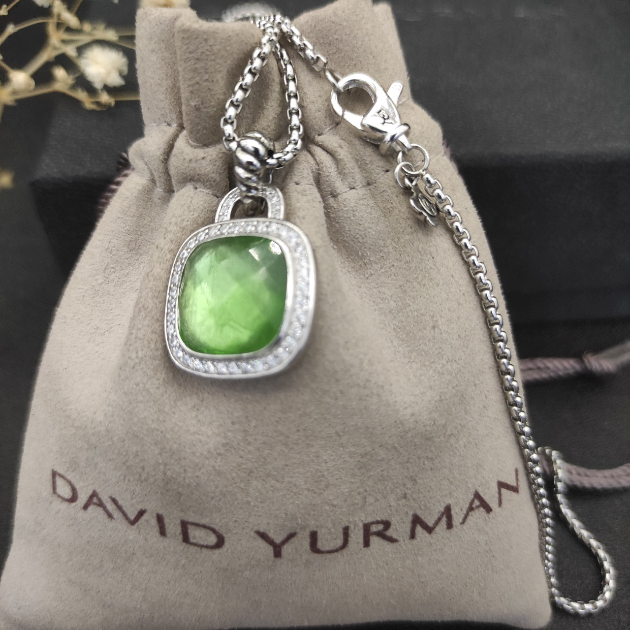 Albion® Pendant Sterling Silver with Prasiolte and Diamonds, 14mm