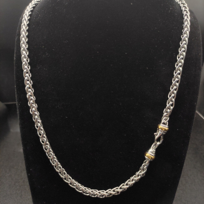 Petite Buckle Necklace Sterling Silver with 14K Yellow Gold