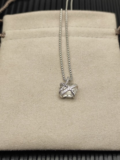 Cable Wrap Necklace Sterling Silver with Clear Quartz and Diamonds, 12.5mm