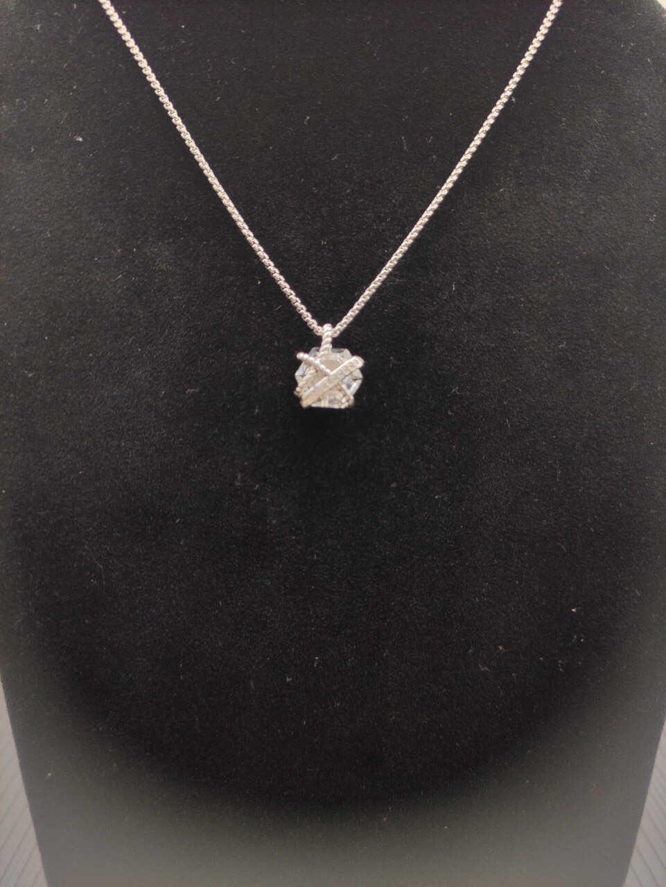 Cable Wrap Necklace Sterling Silver with Clear Quartz and Diamonds, 12.5mm