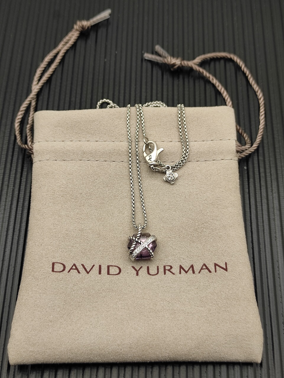 Cable Wrap Necklace Sterling Silver with Amethyst and Diamonds, 12.5mm