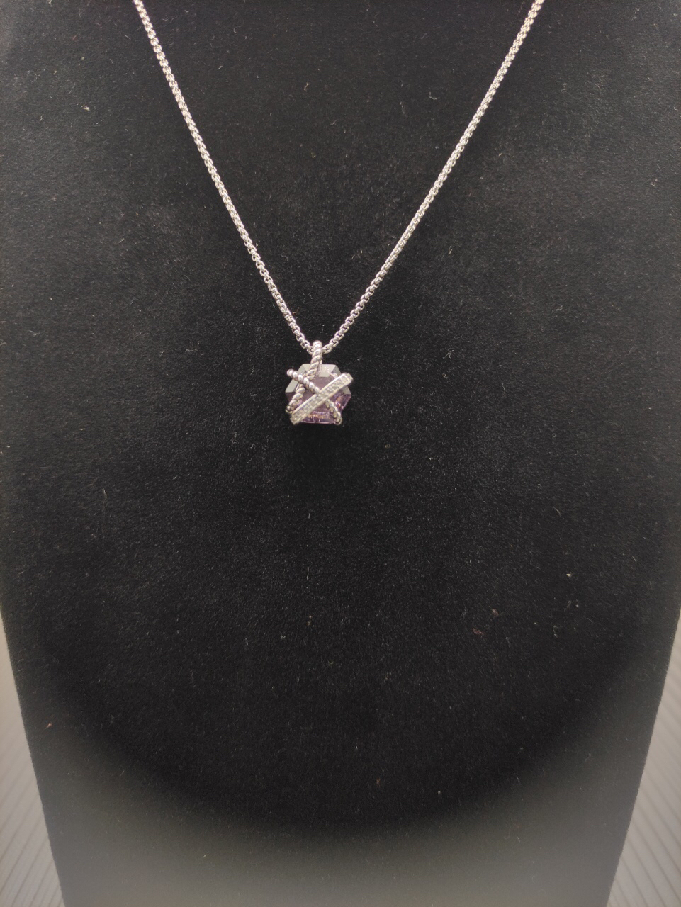 Cable Wrap Necklace Sterling Silver with Amethyst and Diamonds, 12.5mm