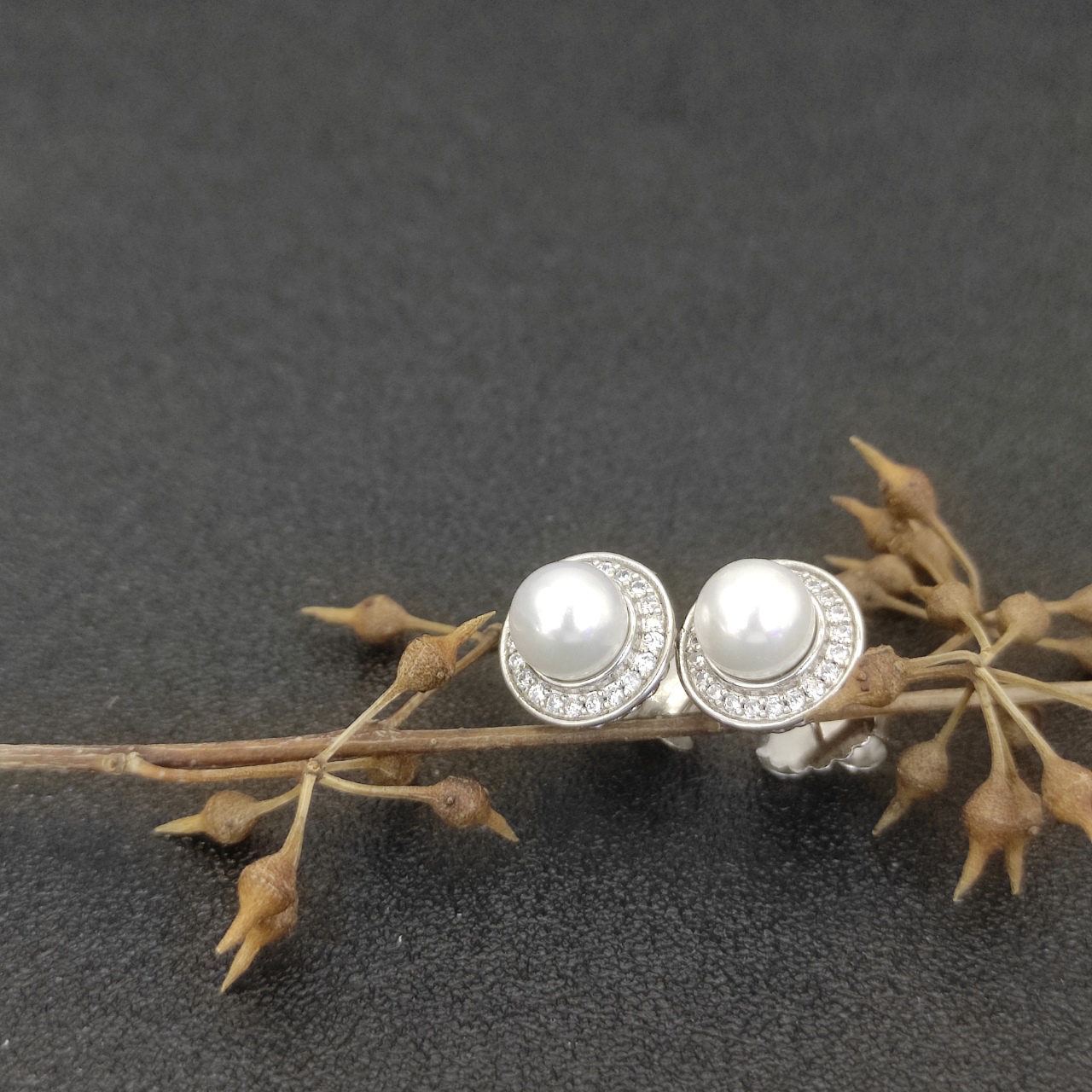 Pearl Classics Cable Halo Button Earrings Sterling Silver with Diamonds, 13mm