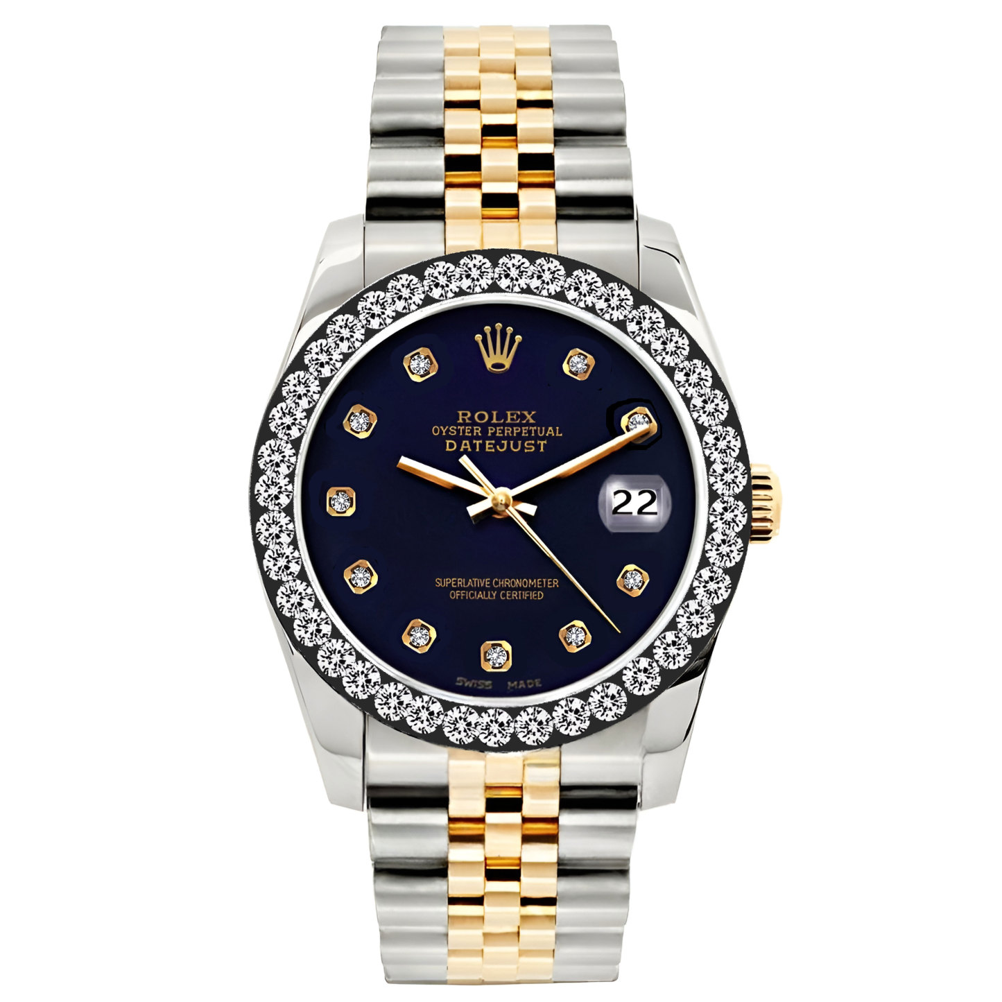 Datejust Diamond Watch, 26mm, Yellow Gold and Stainless Steel Bracelet Black Dial w/ Diamond Bezel