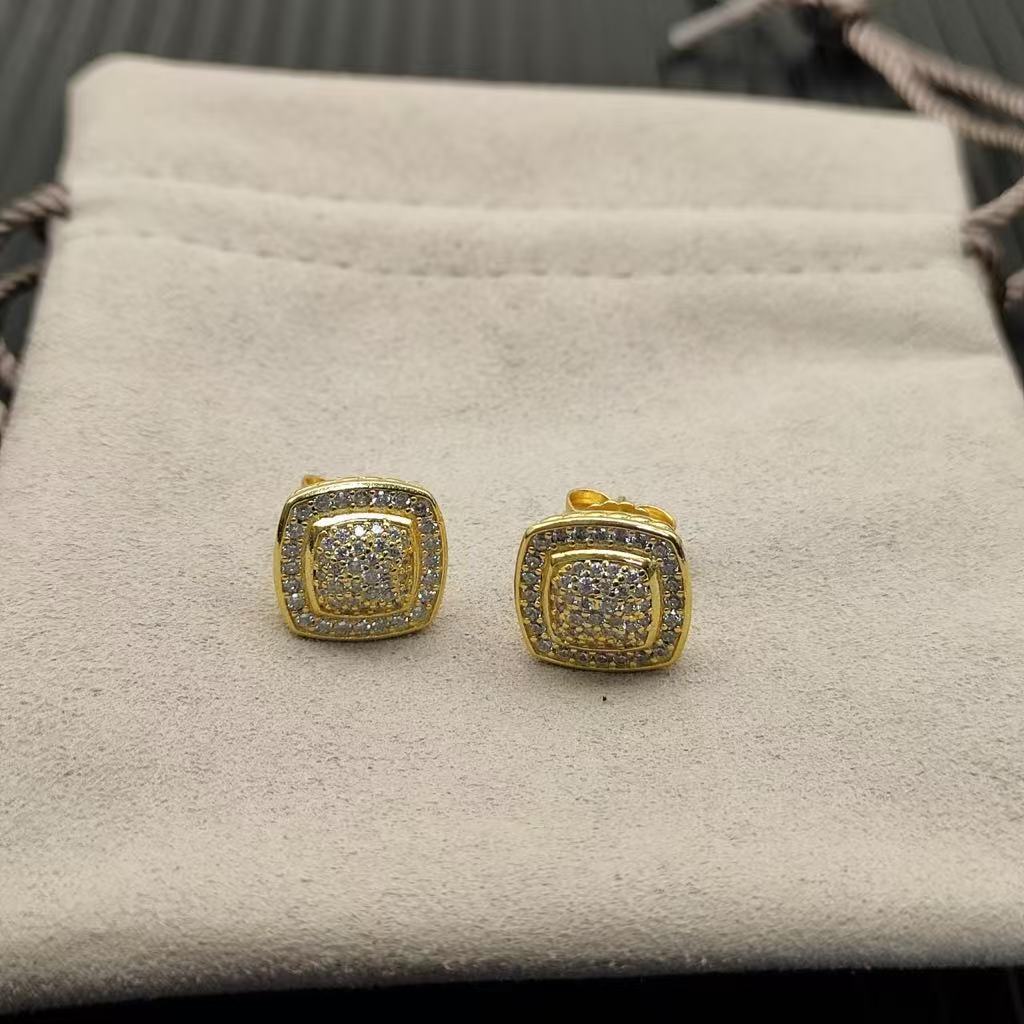 Albion® Stud Earrings Sterling 18K Yellow Gold with Pavé Diamonds, 7mm