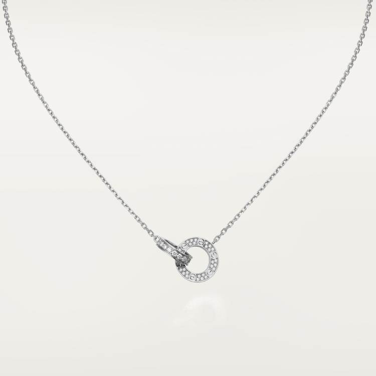 LOVE necklace, paved with diamonds 18K white gold