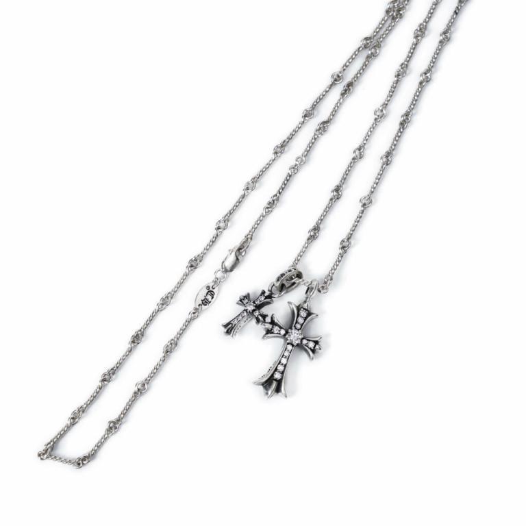SMALL CROSS AND BABYFAT CHARM NECKLACE WITH DIAMONDS