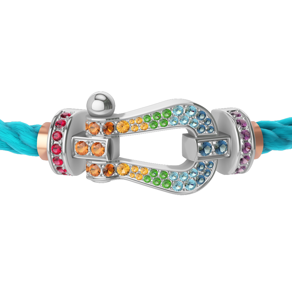 FORCE 10 BRACELET 18K WHITE GOLD AND COLORED STONES LARGE MODEL