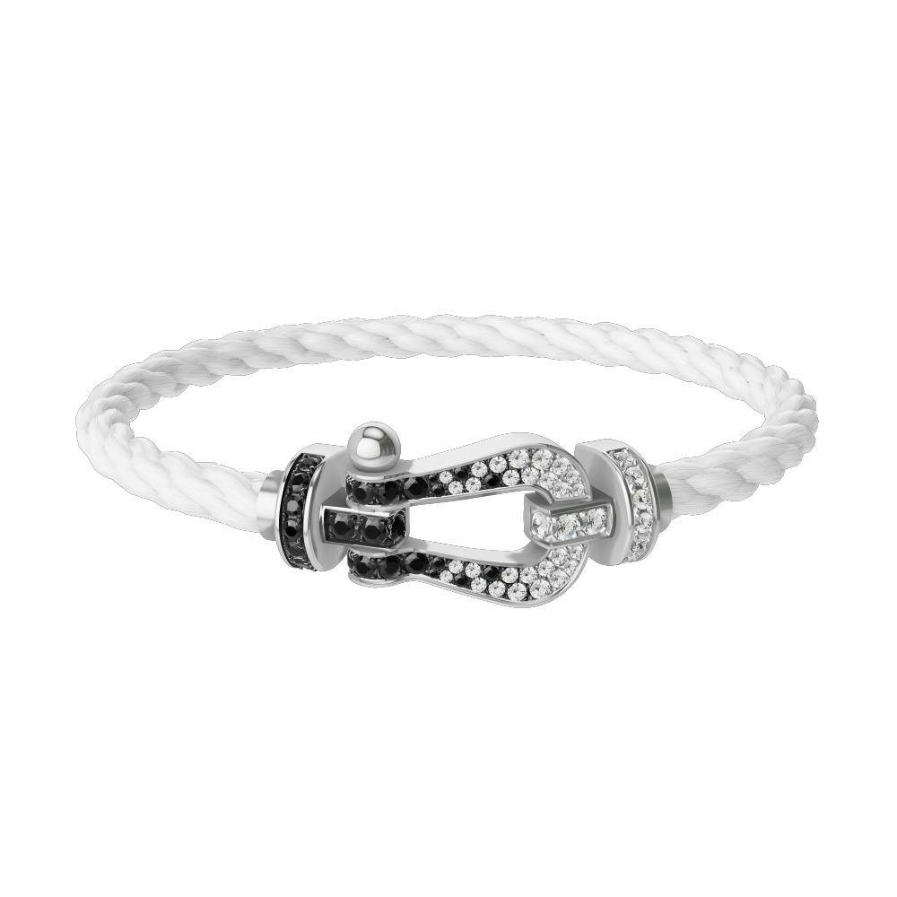 FORCE 10 BRACELET 18K WHITE GOLD AND BLACK AND WHITE DIAMONDS LARGE MODEL