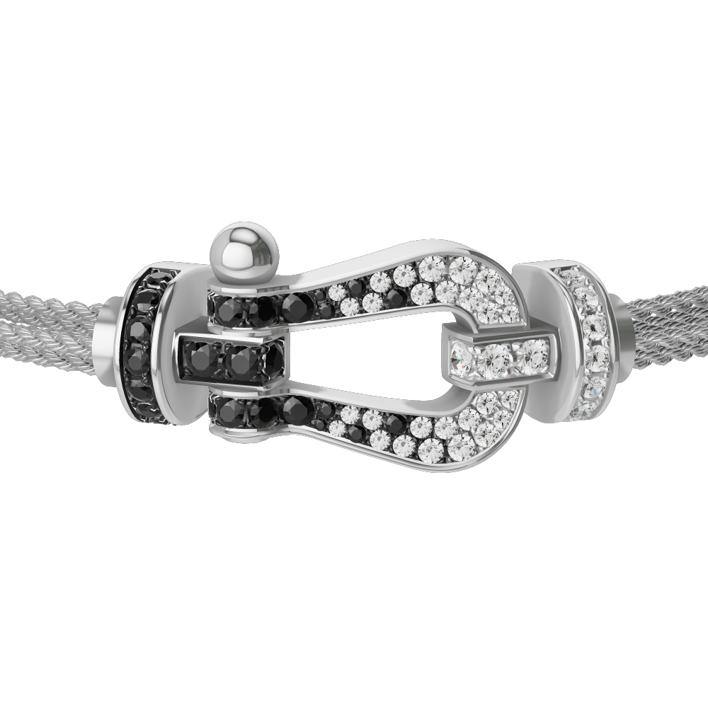 FORCE 10 BRACELET 18K WHITE GOLD AND BLACK AND WHITE DIAMONDS LARGE MODEL