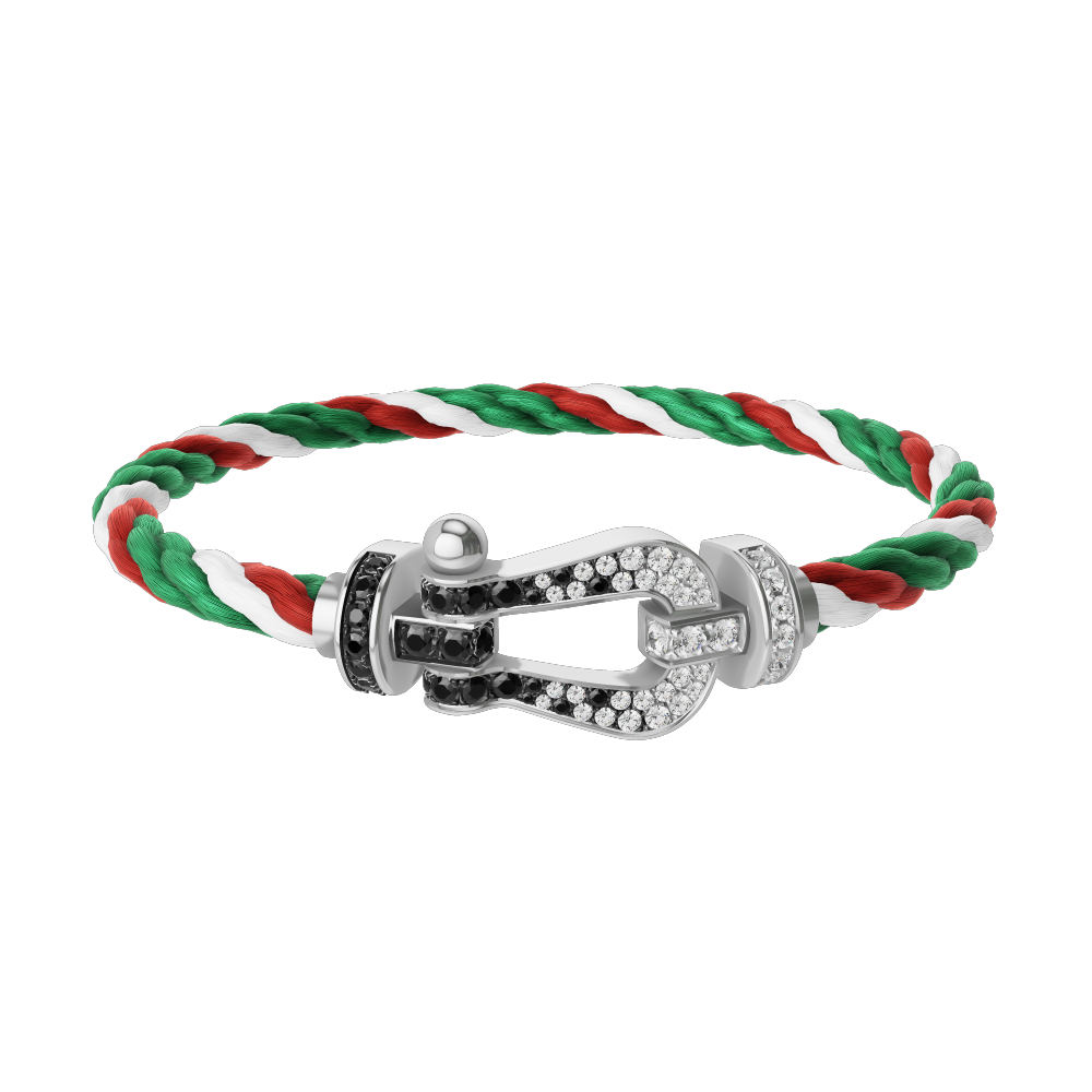 FORCE 10 BRACELET 18K WHITE GOLD AND BLACK AND WHITE DIAMONDS LARGE MODEL