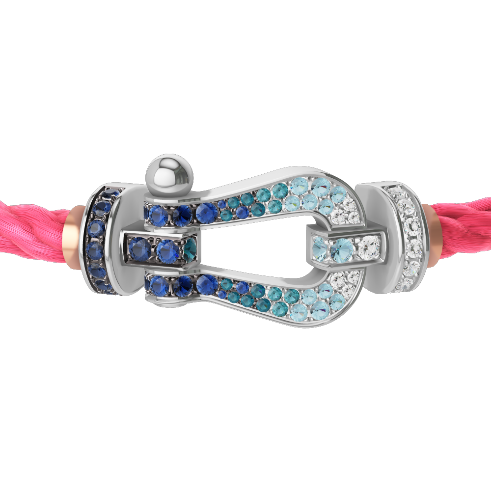 FORCE 10 BRACELET LARGE MODEL 18K WHITE GOLD DIAMOND PAVED AND COLORED STONES