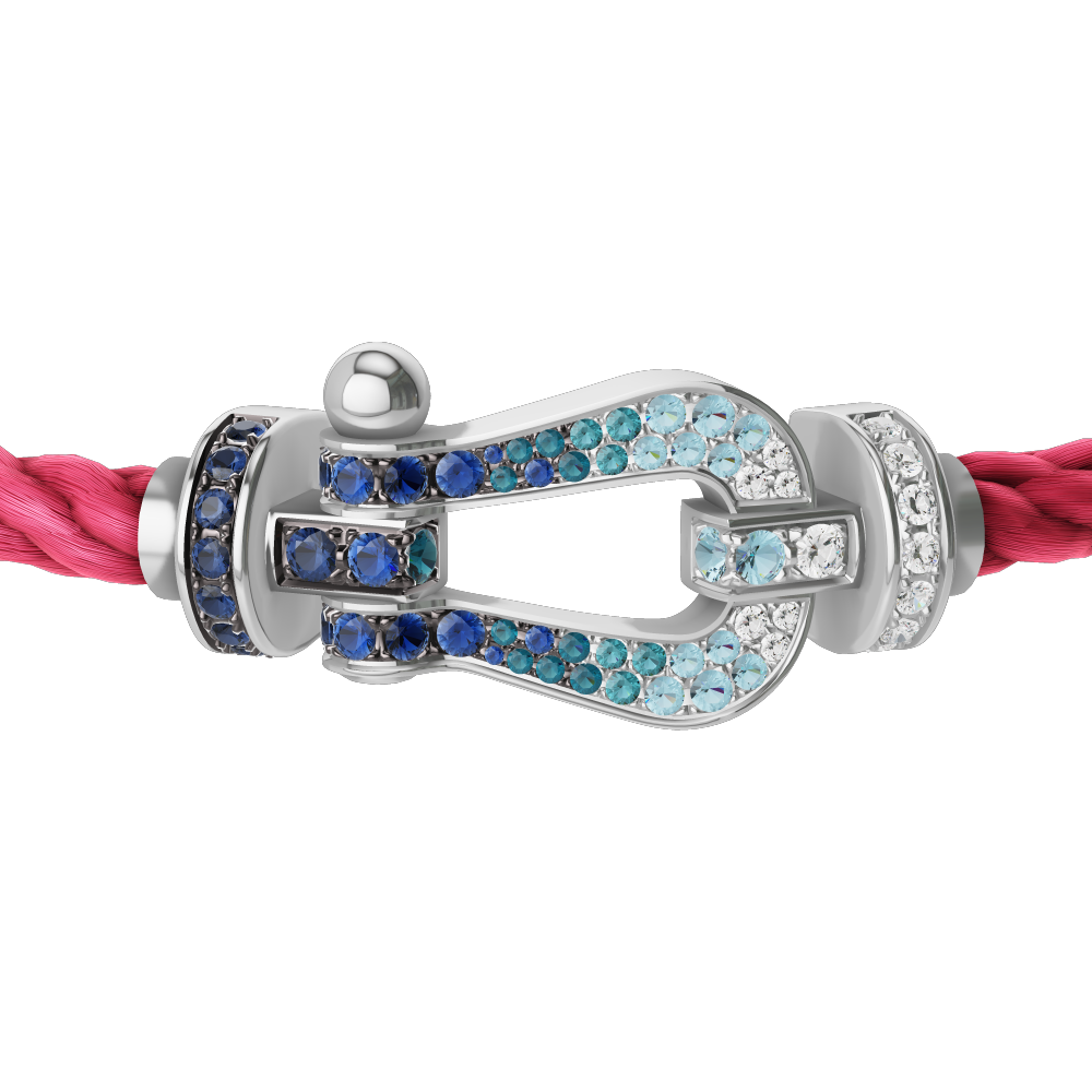 FORCE 10 BRACELET LARGE MODEL 18K WHITE GOLD DIAMOND PAVED AND COLORED STONES