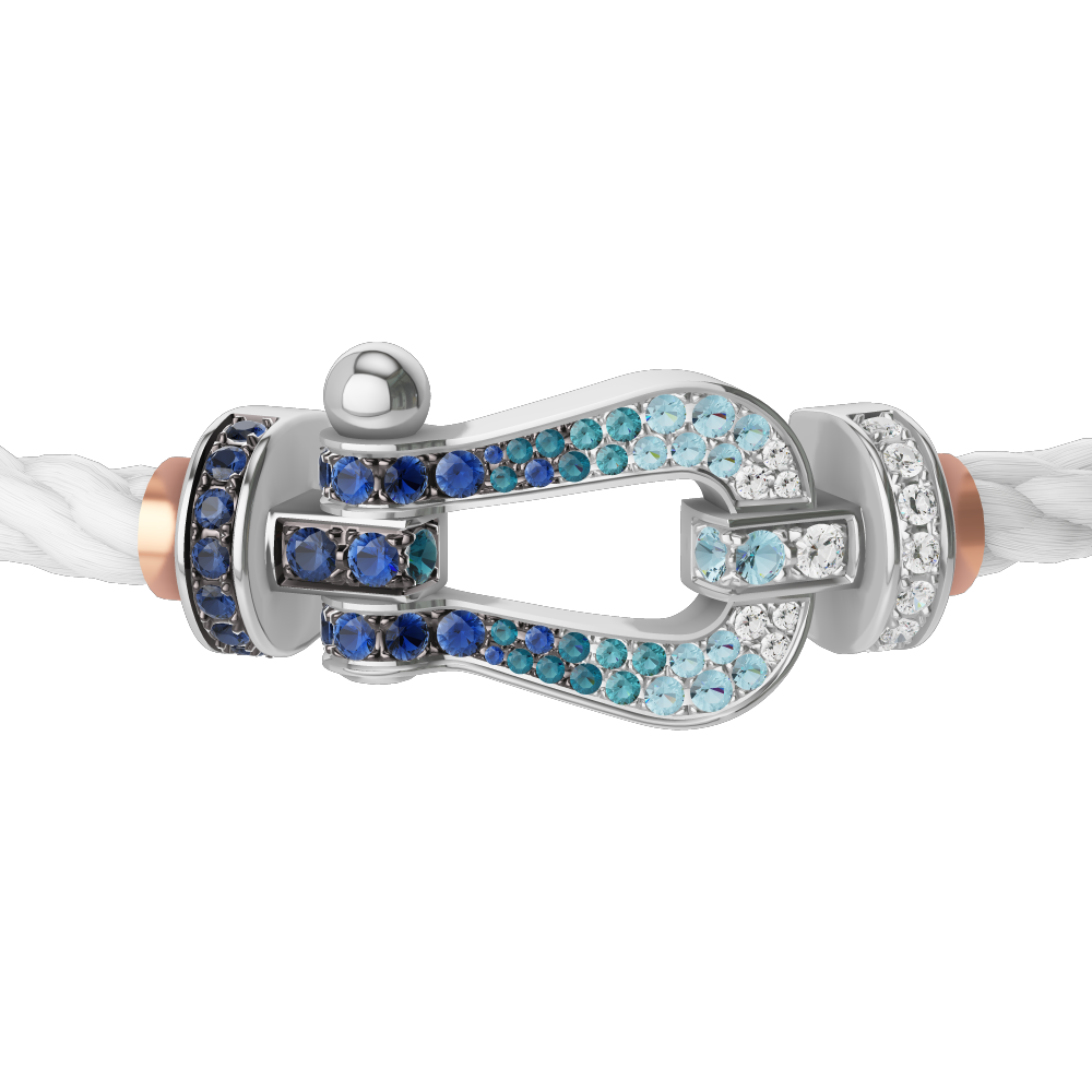 FORCE 10 BRACELET LARGE MODEL 18K WHITE GOLD DIAMOND PAVED AND COLORED STONES
