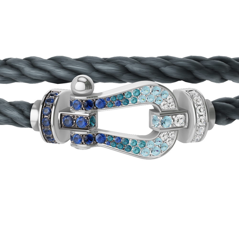 FORCE 10 BRACELET LARGE MODEL 18K WHITE GOLD DIAMOND PAVED AND COLORED STONES