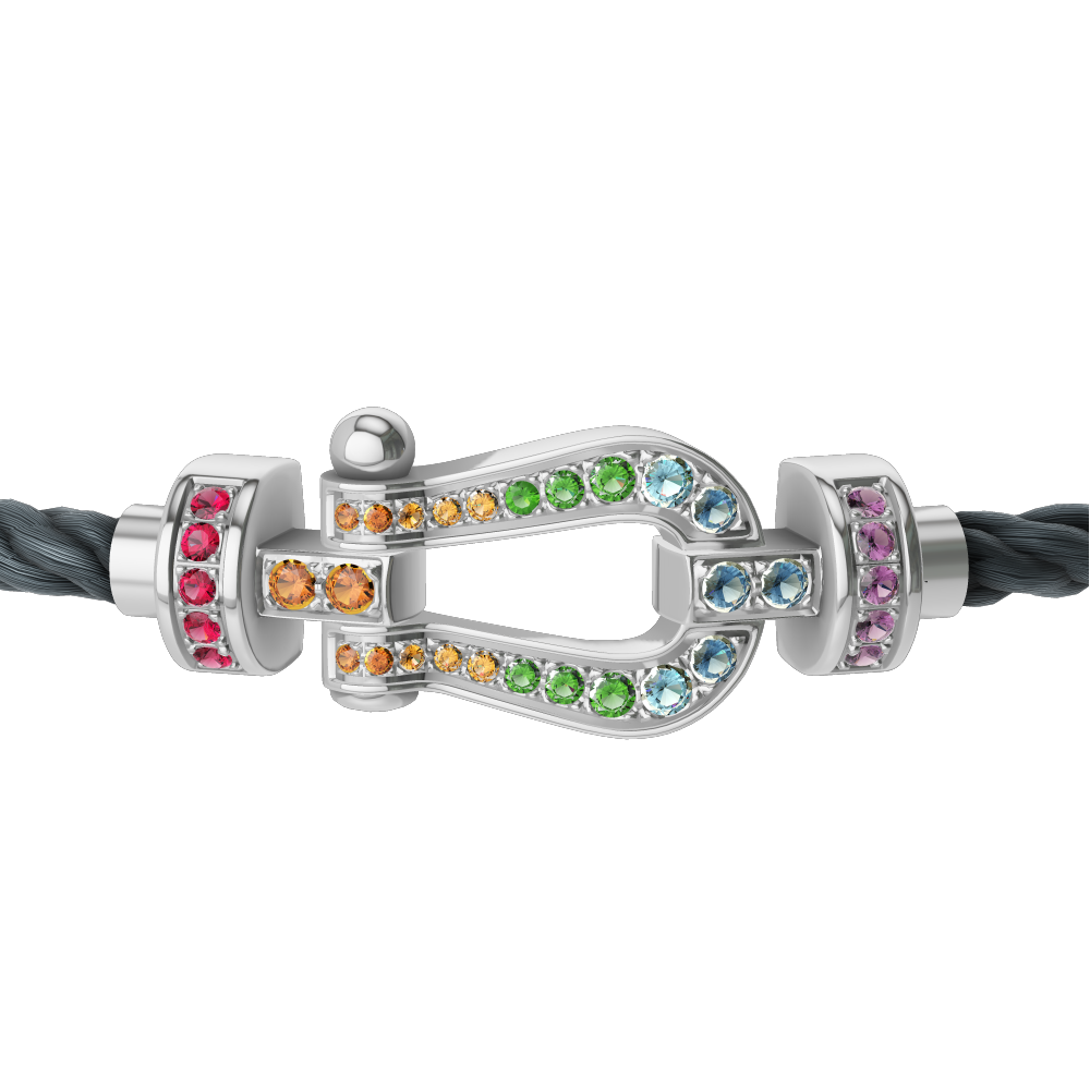FORCE 10 BRACELET MEDIUM MODEL IN 18K WHITE GOLD AND COLOURED STONES