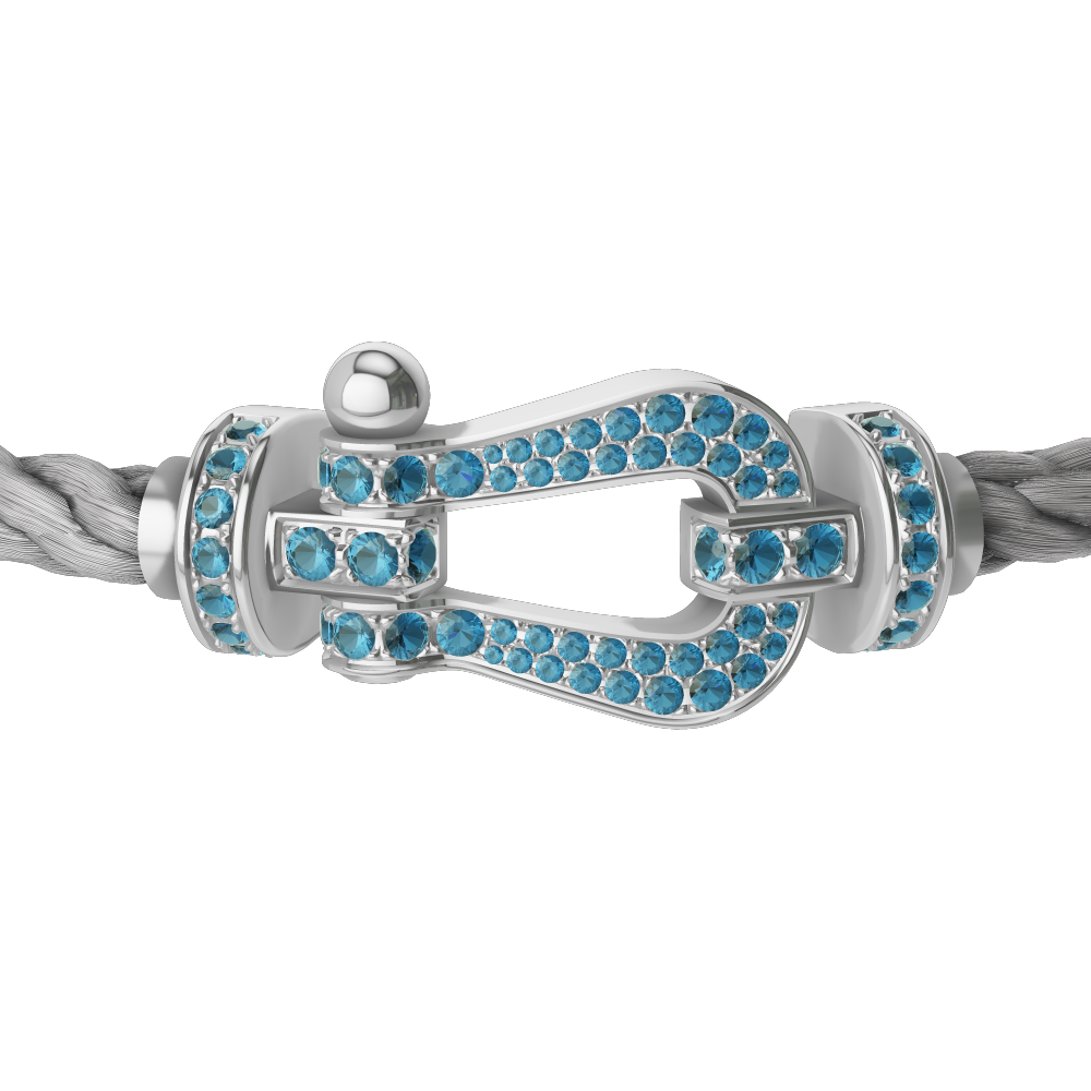 FORCE 10 BRACELET LARGE MODEL 18K WHITE GOLD BLUE TOPAZ PAVED