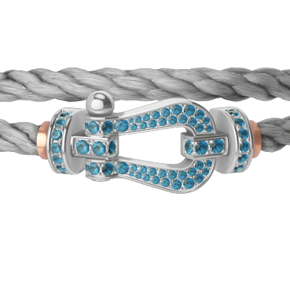 FORCE 10 BRACELET LARGE MODEL 18K WHITE GOLD BLUE TOPAZ PAVED