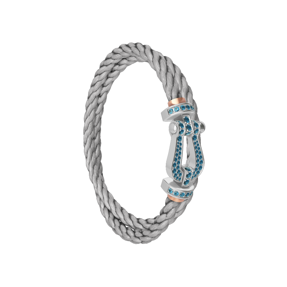 FORCE 10 BRACELET LARGE MODEL 18K WHITE GOLD BLUE TOPAZ PAVED