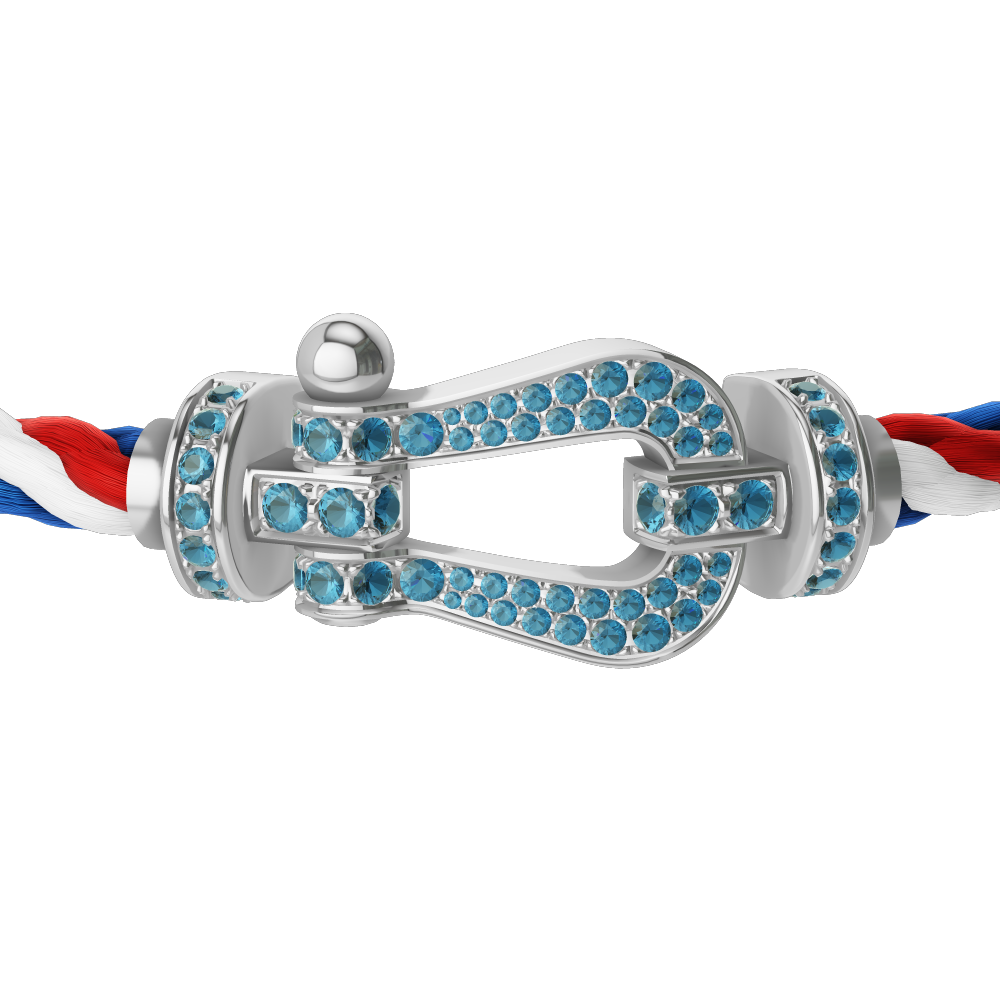 FORCE 10 BRACELET LARGE MODEL 18K WHITE GOLD BLUE TOPAZ PAVED