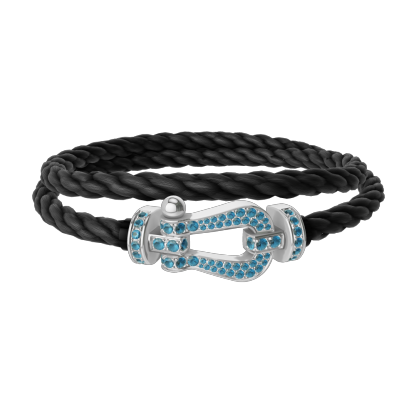 FORCE 10 BRACELET LARGE MODEL 18K WHITE GOLD BLUE TOPAZ PAVED