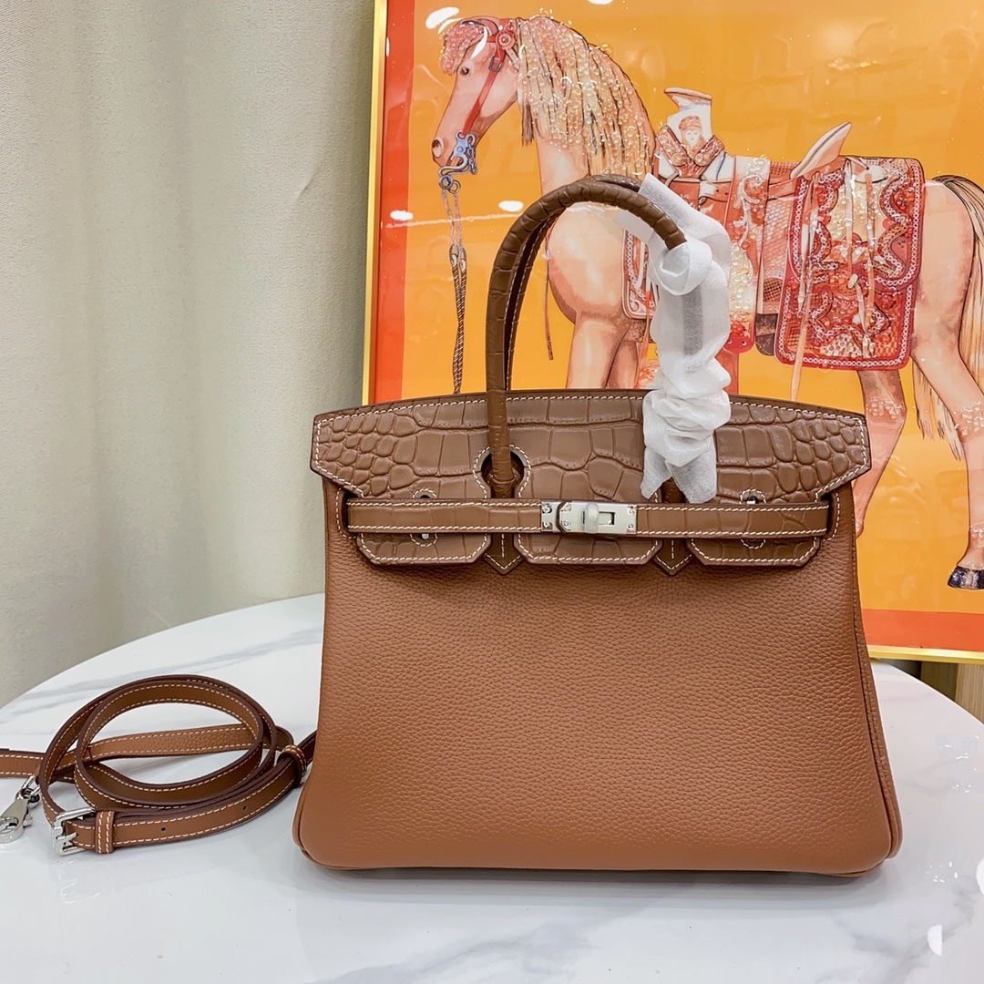 Herthtmes Togo Matte Alligator Birkin Touch 25/30 Gold