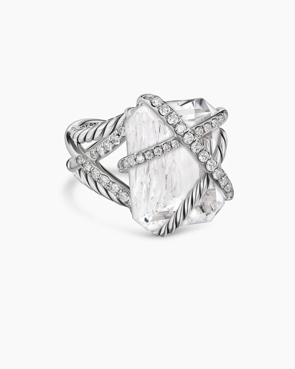 Cable Wrap Ring Sterling Silver with Crystal and Diamonds